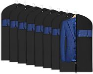 Univivi 8 Pack Suit Bags 43" Waterproof Black Garment Bag, Coat Covers from Dust with Zipper and Transparent Window, for Hanging Clothes, all coats, suits, women shirts, tuxedos, uniforms, winter