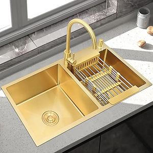 JiuZhuo 32 Inch Stainless Steel Drop-in Kitchen Sink Double Bowls with Drain and Overflow