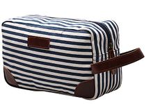 IBLUE Toiletry Bag Leather and Canvas Travel Dopp Kit Bathroom Shaving Organizer for Men&Women Travel Accessories,B03, Strip color,