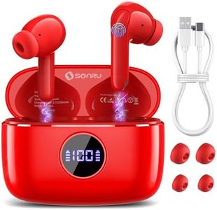 SONRU Ecouteurs Bluetooth Sans Fil, Casque Sans Fil Bluetooth 5.3 avec Écran LED,Hi-Fi Son Stéréo ENC 4 Réduction Bruit, Écouteurs Bluetooth 40H, IP6 Étanche Sport Oreillette Adapté iOS/Android, Rouge
