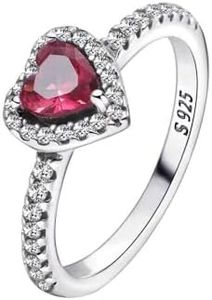 TOFBS Anillos Mujer Corazón Rojo Plata de Ley 925 Brillante Cúbico Zirconia Anillo con Diamantes Promesa Compromiso Mujeres y Niñas Regalo (52)