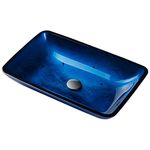 Kraus GVR-204-RE Irruption Blue Rectangular Glass Vessel Bathroom Sink