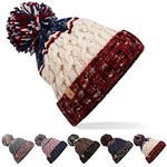 ECOMBOS Winter Bobble Hats Beanie Hat Cable Knitted Hat with Thermal Hat Womens Colorful Bobble Pom Pom Hats for Ladies and Mans Outdoor Sports Ski