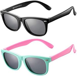 AZorb Kids Polarized Sunglasses TPEE Rubber Flexible Frame for Boys Girls Age 3-8, 100% UV Protection (Black/Grey + Mint Green Hot Pink/Grey)