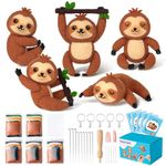 WATINC Sloth Needle Felting Kit - Set of 5 Cute Doll Wool Felt Needle Felting Starter Kit Tools Foam Pad, Make Your Own Home Decoration Needle Felting Craft Party Supplies for Beginners