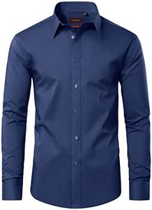 Lion Nardo Dress Shirts for Men Long Sleeve Mens Dress Shirts Regular Fit Casual Button Down Shirts Cotton Dress Shirts, Navy, X-Large