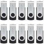 MOOCO 10 X 16GB USB2.0 Bulk Flash Drives Small Capacity Swivel Thumb Drives Jump Drive Memory Stick Zip Drive with Led Indicator,Black - 10pack