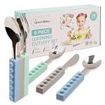 Upward Baby Kids Utensils Set - Lego Interlocking 6 Piece Sensory Spoons and Forks for Self-Feeding - Toddler Silverware - Fun Stainless Steel Utensils for Toddlers - 12 Months Old + Baby Led Weaning