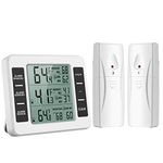 ORIA Refrigerator Thermometer, Digital Freezer Thermometer with 2 Remotes Sensors, Audible Alarm, Min and Max Record, LCD Display for Home, Restaurants, Bars, Cafes (White)