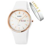 SKMEI Watches for Young Women Lady Sports Silicone Band Big Face Large Waterproof Fashion Casual Simple Quartz Analog Day Date Girls Gift White Wrist Watch, L1747white, simple