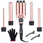 Rofawee 5-in-1 Curling Iron Set, Curling Wand with 3 Barrel Hair Crimper Iron and Interchangeable 4 Curling Irons,Hair Waver with 2-LED Temp Control for All Hair Types, Glove & 2 Clips