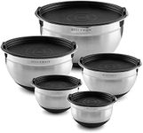 Bellemain Stainless Steel Non-Slip Mixing Bowls with Lids (5 Piece, Silver/Black)