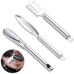 3 PCS Fish Scaler Remover,Fish Descaler Tool,304 Stainless Steel Fish Scale Scraper,Ergonomic Handle Design for Fast Scales Peeling and efficiently