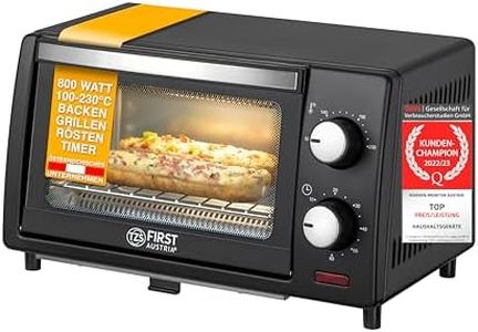 TZS First Austria 10 Liter Minibackofen, 800 Watt, bis 230 Grad, stufenlose Temperaturregelung, 60 Minuten Timer, 2 Einschubhöhen, Doppelglastür, Mini Ofen
