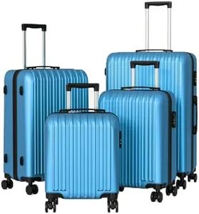 Apelila 4 Piece Hardshell Luggage Sets,Travel Suitcase,Carry On Luggage with Spinner Wheels Free Cover&Hanger Inside4PC (Light Blue Wave)