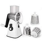 NILICAN Manual Rotary Potato Grater Kitchen Mandoline Vegetable Slicer，with 3 Interchangeable Blades，Easy to use (White)