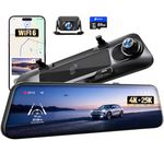 Pelsee S12 Native 4K +2.5K Mirror Dash Cam, WiFi 6 30MB/s Download, Rear View Mirror Camera Backup Camera for Car Truck SUV, Dual HDR, Telephoto Front Camera, Full Color Night Vision, 64G Memory Card