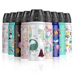 OLDLEY 550ml/18oz Kids Stainless Steel Insulated Water Bottle with Straw for School Reusable Metal Vacuum Small Flask Leakproof Keep Drinks Hot Cold for Boys Girls Toddlers Children (Dinosaur, 550ml)