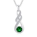 LOCIBLO May Birthstone Necklaces for Women 925 Sterling Silver Infinity Pendant White Gold Green Synthetic Emerald Necklace Jewellery for Her, 16"+2"