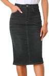 Allegra K Casual Denim Skirt for Women's High Waist Stretchy Midi Jean Skirts Black S