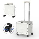 Marketero Collapsible Shopping Box Trolley on Wheels 4 Wheels 360°Rotate Folding Teacher Trolley Cart with Wheels Heavy Duty 30kg Capacity & Telescopic Handle for Camping Shopping Grey