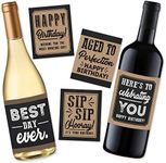 5 Birthday Wine or Beer Bottle Labels or Stickers Present, Bday Gifts For Him Men, Any Age Years Funny Unique Old Kraft Rustic Black Cool Party Decoration Centerpiece Supplies For Husband, Dad, Friend