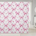 Pink Bow Girlish Kids Shower Curtains,Bowknot Love Heart Hand Paint Cute Bathroom Curtains for Girls Women,Princess Style Bow Tie Girly Romantic Waterproof Curtains,12 Hooks Suits,72"W x 84"L