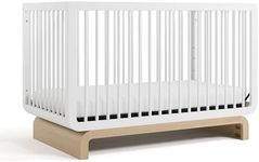 Storkcraft Santorini 5-in-1 Convertible Crib with Toddler Guardrail – GREENGUARD Gold Certified, Conversion Kit Included, 100% Solid Wood, Fits Standard Crib Mattress (White and Driftwood)