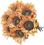 Laelfe 7PCS Vintage Sunflowers Artificial Flowers Silk Flower with Stem Fall Sunflower Decorations for Home Wedding Party Birthday Bulk Dark Center Single Autumn