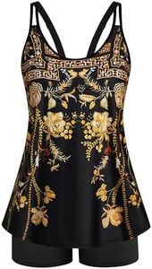 Arolina Women's Tankini Swimsuits Two Piece High Rise Bathing Suit Flowy Pool Yellow Ethnic Flowers Patterns Swimsuit 22W