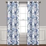 Lush Decor Farmhouse Bird and Flower Insulated Grommet Blackout Window Curtain Panel Pair, 84" x 38", White and Blue