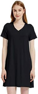 GYS Womens Bamboo Viscose Nightgown, Silky Soft Lightweight Short Sleeve Sleep Dress with Satin V-Neck for Hot Sleepers, Black, Medium