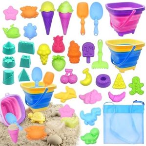 HOVIBU 35 Pezzi Giochi Spiaggia Bambini, Giochi Mare con Borsa Giochi Spiaggia, Secchiello da Spiaggia, Pala da Sabbia, Stampi, Giochi Spiaggia Bambini per attività All'aperto