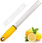 Baskety Lemon Zester & Cheese Grater - Parmesan Cheese, Lemon, Ginger, Garlic, Vegetables, Fruits - Razor-Sharp Stainless Steel Blade Protective Cover, Dishwasher Safe 13 Inch (Yellow)