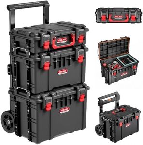 JEKO&JEKO 3-Piece Rolling Modular Tool Box System with Large Rolling Tool Box & Small Parts Organizer for Garage Storage, DIY Projects, Professional Use & Home Repairs