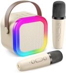Fede Karaoke Machine for Kids Adults, Mini Karaoke Machine with 2 Wireless Microphones, Portable Bluetooth Speaker with Voice Changing Effects & LED Lights, Best Gifts Toys for Girls and Boys
