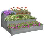 Outsunny 49"x49"x22" 3-Tier Raised Garden Bed Wooden Planter Kit Elevated Plant Box Stand for Yard & Patio, Grey