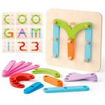 Coogam Wooden Letter Number Sorter Puzzle Educational Stacking Blocks Toy Set Shape Color Construction Pegboard Sorter Activity Board Sort Game for Kids Gift Preschool Learning STEM Toy