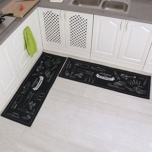 Carvapet 2 Pieces Kitchen Rug Set Navy Blue 15x47 Non Slip Rubber Backing Washable Runner Mats for Floor Laundry Entryway Sink