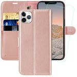 MONASAY Vegan Leather Fit for iPhone 11 Pro Max Wallet Case, 6.5-inch, [Glass Screen Protector Included] [RFID Blocking] Flip Folio Phone Cover with Credit Card Holder,Rosegold