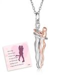 Hug Couple Necklace 925 Sterling Silver Hugging Pendant Necklace Jewelry Valentine's Day Gifts for Women Wife Girlfriend (Rose Gold)