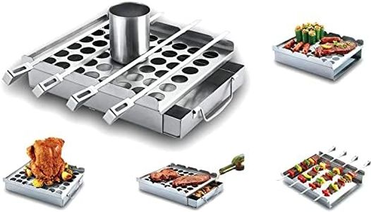 BBQ-Aid 5-in-1 Smoker Set - Ultimate Grilling Rack - Professional Grade BBQ Accessories -Roaster for Green Chilis - Beer Can Chicken, Smoker Box, Jalapeno Popper Rack, Skewers Set - Dishwasher Safe