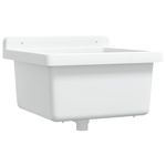 vidaXL Wall-Mounted Sink Washbasin-White 40x40x24cm Resin, Outdoor/Indoor Utility Basin with Overflow Hole, Easy Install