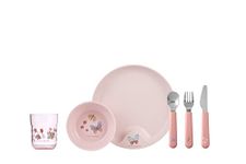 Mepal – Children’s dinnerware 6-Piece Set Mepal Mio – Child-Friendly Tableware - Includes Children’s Cutlery, Glass, Plate & Bowl - Dishwasher Safe & BPA-Free - Set of 6 – Flowers & Butterflies