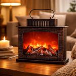 Alusters Portable Tabletop Artificial LED Fireplace with Realistic Log Wood Burning Flame Simulation Effect for Decoration