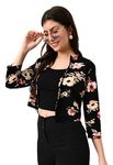 IUGA Women Jacket Style 3/4th Sleeve Black Shrug (Floral Print, L)