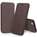 iPhone 8 Case, iPhone 7 Case, QIALINO Slim Genuine Leather Cover Magnetic Flip Sleeve for Apple iPhone8 / iPhone7, Dark Brown