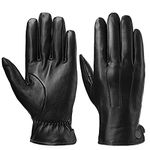 Men's Winter Genuine Leather Gloves, Fullhand Touchscreen Driving Black Gloves, Warm and Soft with Fleece Lining (M)