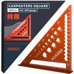 Presch Carpenters Square 180mm | Smart drilling guide for exact diameters | High-precision milled aluminum for permanently accurate 90° angles | Carefully crafted, resilient coating