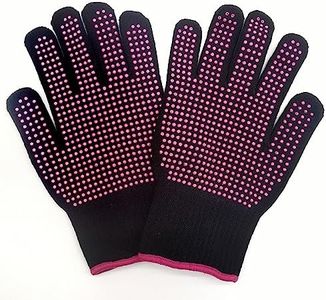 YUESUO 2Pcs Heat Resistant Gloves with Silicone Bumps, Hairdressing Anti-heat Gloves Mitts for Flat Iron, Curling Iron and Other Hair Styling Heating Tools, Universal Fit Size (Rose Red)
